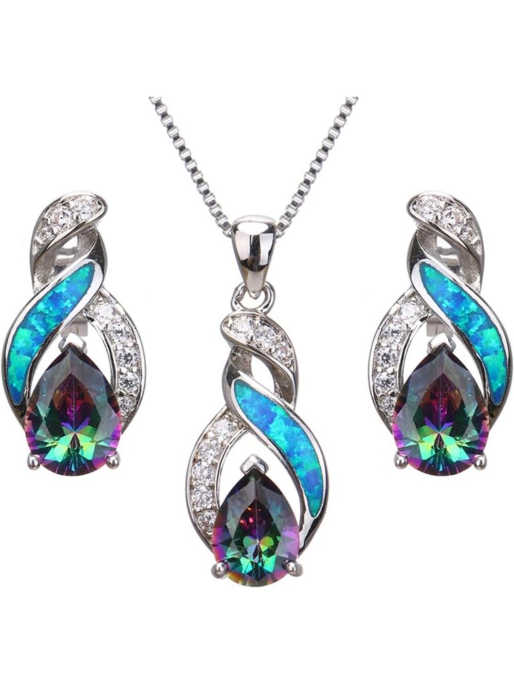 Stunning Opal Jewelry Set - Australian Created Necklace & Earrings for Mom